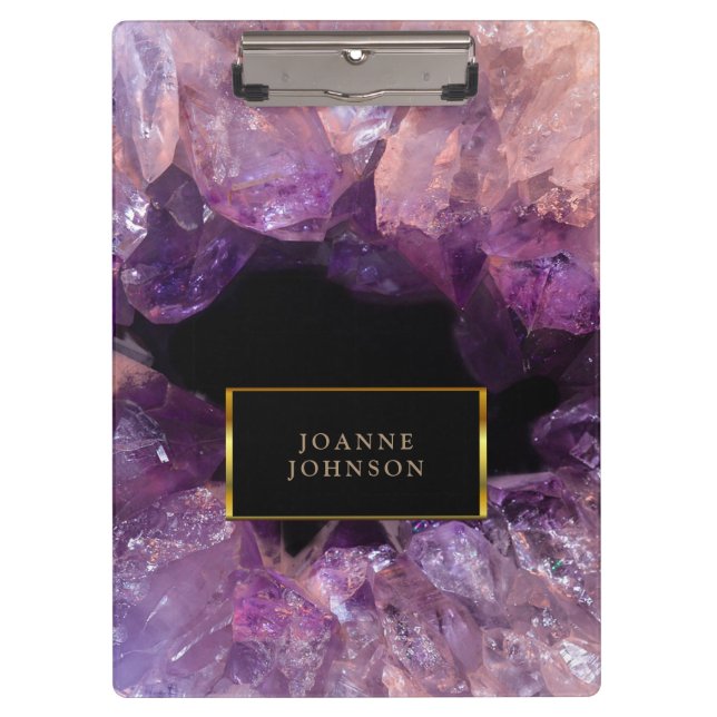 Purple crystal mineral gemstone personalized clipboard (Front)