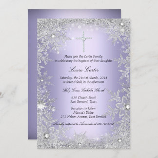 Purple Crystal Snowflake Baptism/Christening Invitation