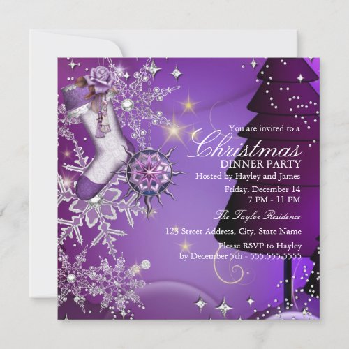 Purple Crystal Snowflake Christmas Dinner Party 4 Announcements