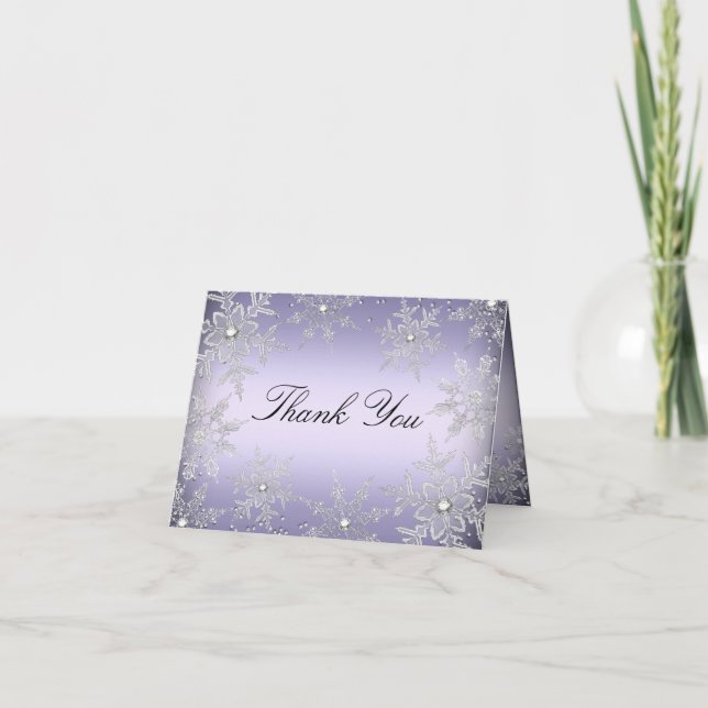 Purple Crystal Snowflake Christmas Thank You Card (Front)