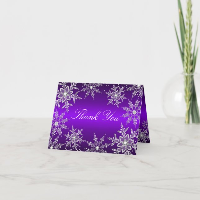 Purple Crystal Snowflake Christmas Thank You Card (Front)