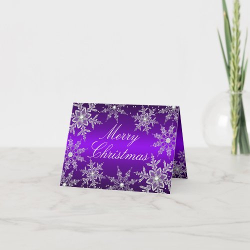 Purple Crystal Snowflake Merry Christmas Card