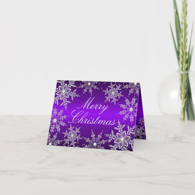 Purple Crystal Snowflake Merry Christmas Card (Front)