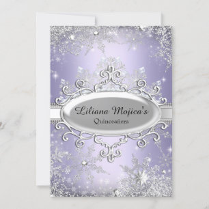 Purple Crystal Snowflake Princess Quinceanera Invitation
