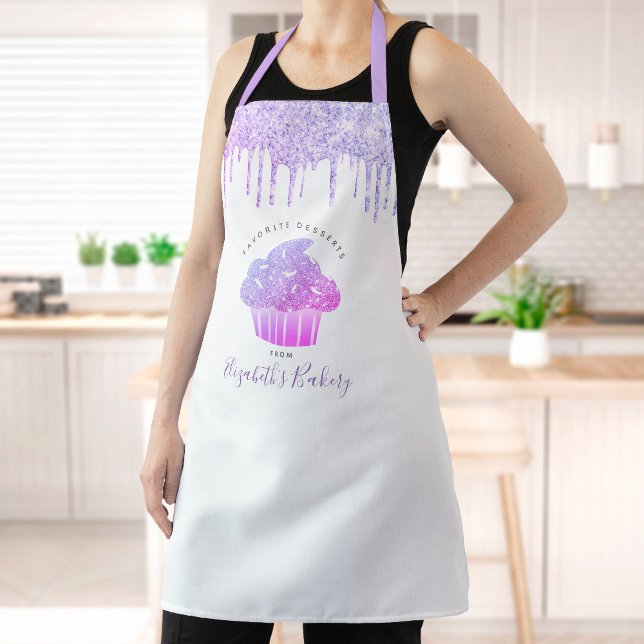 Purple Cupcake Bakery Chef Glitter Drips Modern Apron (Creator Uploaded)