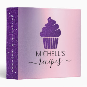 Purple Cupcake Bakery personalized Recipes 3 Ring Binder