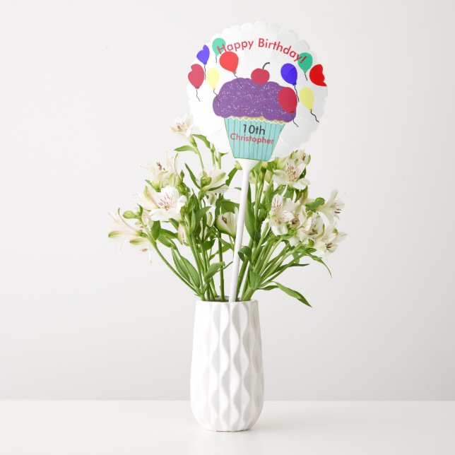 Purple Cupcake Birthday Balloons (Vase)