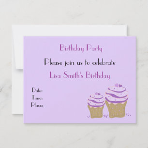 Purple Cupcake Birthday Party Invitation