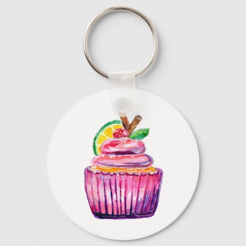 Purple Cupcake Deluxe with Ice Cream Topping Keychain