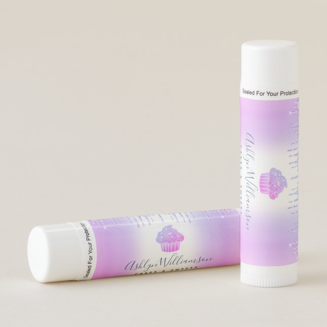 Purple Cupcake Glitter Drip Bakery Typography Glam Lip Balm (Front)