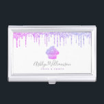 Purple Cupcake Glitter Drips Bakery Pastry Chef Business Card Case<br><div class="desc">Here’s a wonderful, trendy way to show off your brand. Present your best self to your clients, with this elegant, sophisticated, simple, and modern custom name business card holder. A sparkly, pink purple blue ombre cupcake, glitter drips, and soft gray script handwritten typography overlay a white background. Personalize with your...</div>