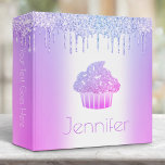 Purple cupcake glitter drips modern glam bold name 3 ring binder<br><div class="desc">A sparkly, chic, pink purple blue cupcake, elegant typography and glitter drips overlay a faux metallic purple blue ombre background on this trendy, simple, modern custom name binder. Additional purple blue glitter drips adorn the back. Personalize with your name on the front and the text of your choice on the...</div>