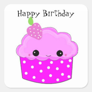 Purple Cupcake Happy Birthday Square Sticker