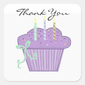 Purple Cupcake Thank You Square Sticker