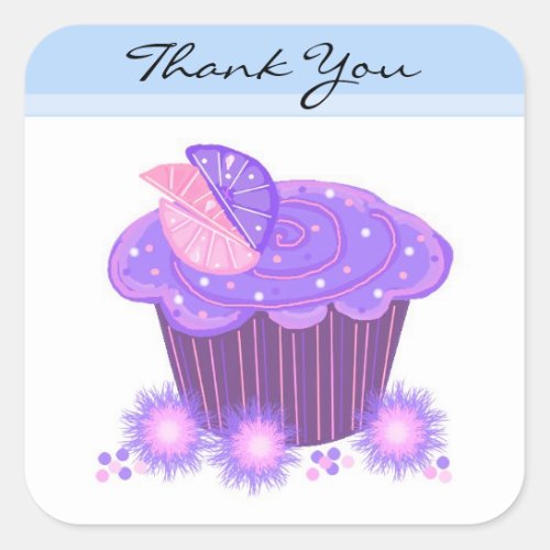 Purple Cupcake Thank You Square Sticker