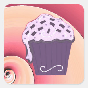Purple Cupcake with Swirly Background Square Sticker
