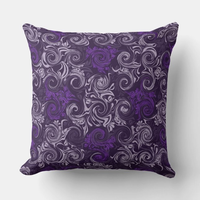 Purple Curls Vintage Floral Pattern Throw Pillow (Front)