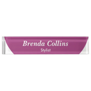 Purple curve and white desk name plate