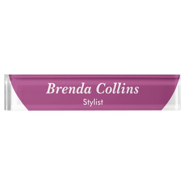 Purple curve and white desk name plate (Front)