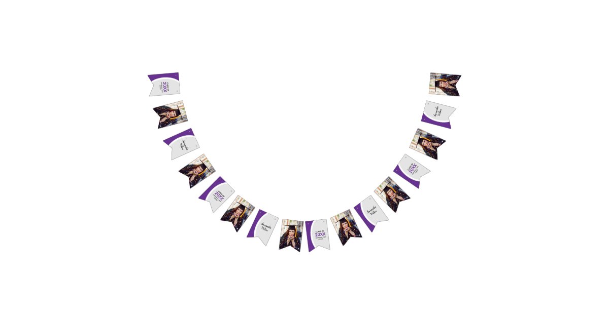Purple Curved Frame Photo Graduation Bunting Flags | Zazzle