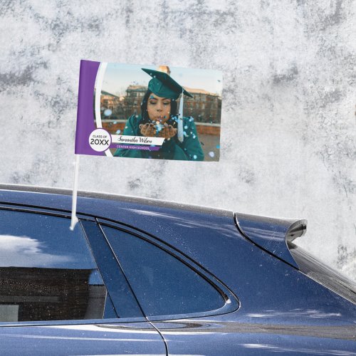 Purple Curved Frame Photo Graduation Car Flag