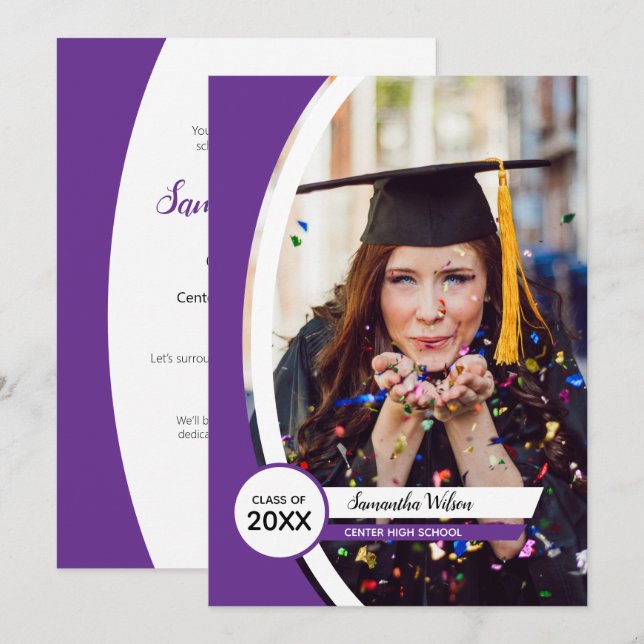 Purple Curved Frame Photo Graduation Invitation (Front/Back)