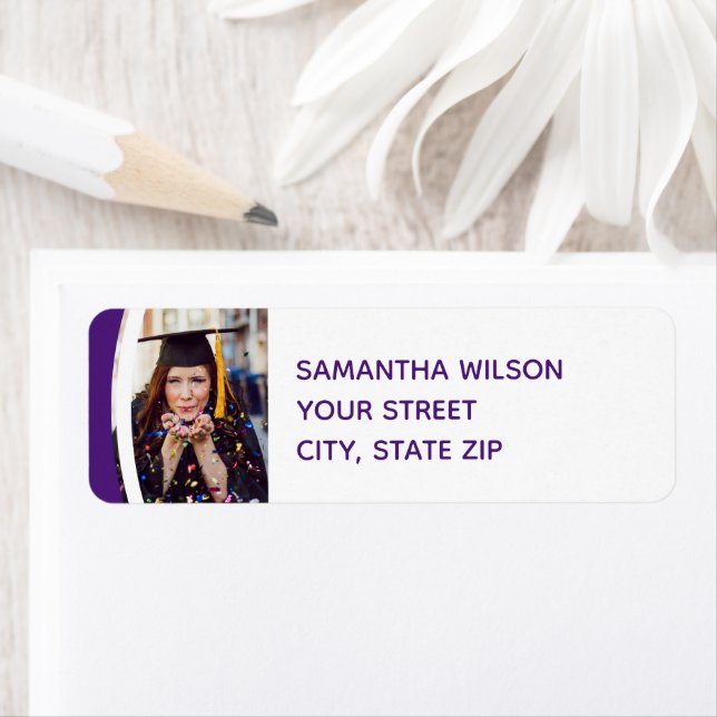 Purple Curved Frame Photo Graduation Label (Insitu)