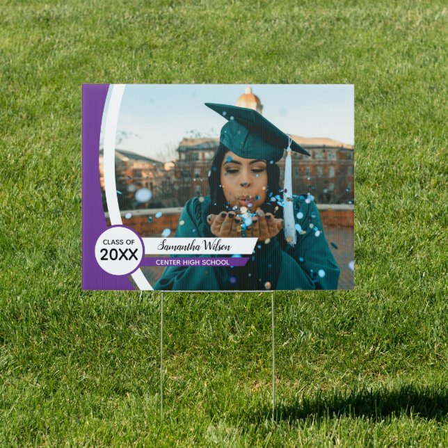 Purple Curved Frame Photo Graduation Yard Sign (Insitu)