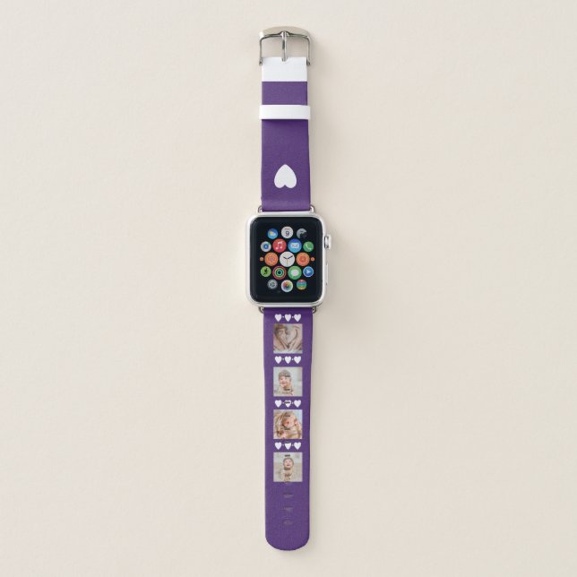 Purple Custom 4 Photo Collage Apple Watch Band (Front)