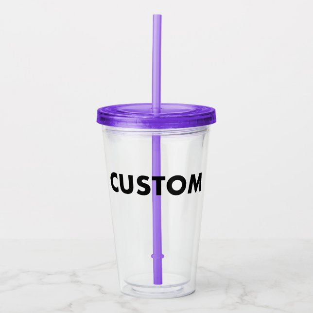 PURPLE Custom Acrylic Tumbler Blank w/ Lid & Straw (Front)