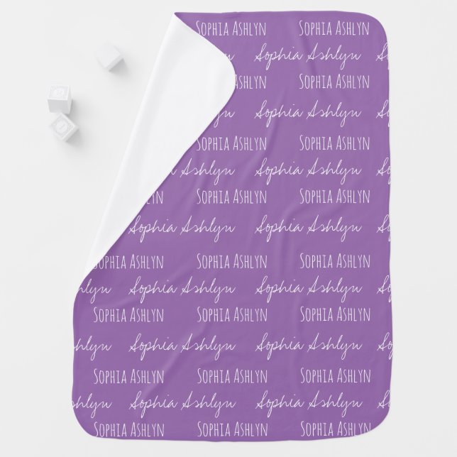 Purple Custom Baby Girl Blanket with name repeated (In Situ)