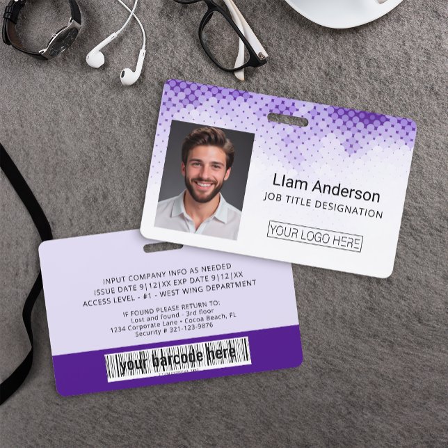 Purple Custom Employee ID Photo Badge (Custom Employee Photo Badge)