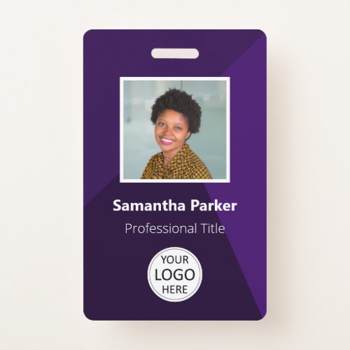 Purple Custom Employee _ Photo ID Logo Bar Code  Badge