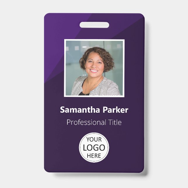 Purple Custom Employee - Photo ID, Logo, Bar Code Badge (Front)