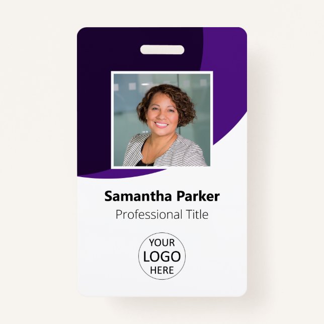 Purple Custom Employee Photo, Logo, Barcode, Name Badge (Front)