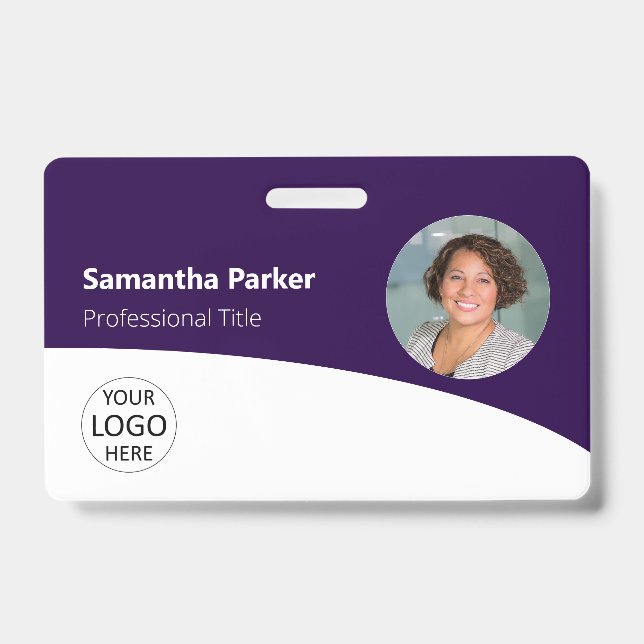 Purple Custom Employee Photo, Logo, Barcode, Name Badge (Front)