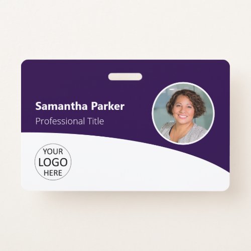 Purple Custom Employee Photo Logo Barcode Name Badge
