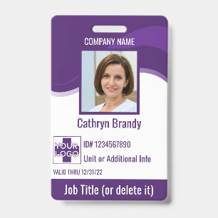 Purple custom Employee Security Id, logo, Bar Code Badge