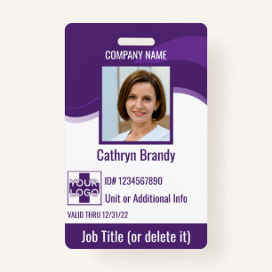 Purple custom Employee Security Id, logo, Bar Code Badge
