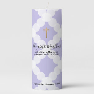 Purple custom God is light bible verse Baptism Pillar Candle