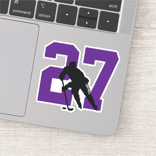Purple Custom Hockey Player Number Laptop Sticker