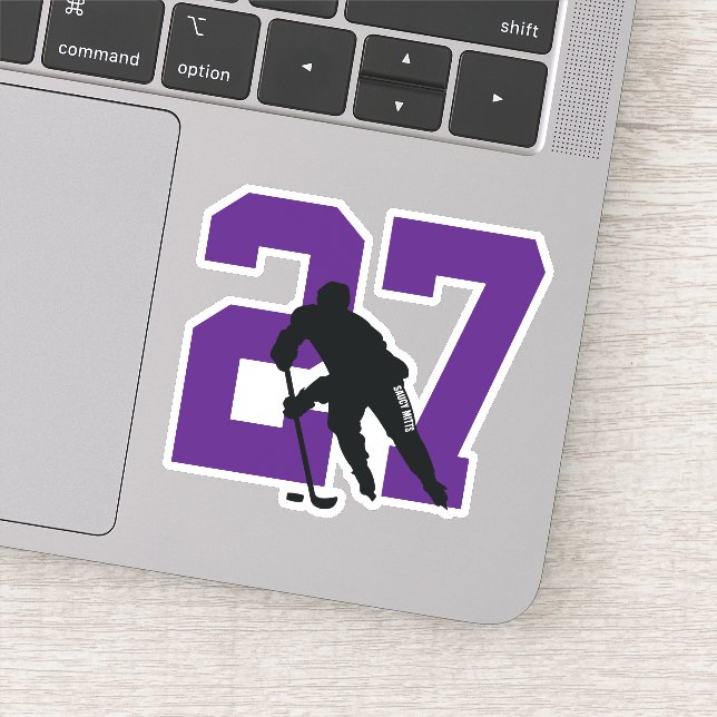 Purple Custom Hockey Player Number Laptop Sticker (Detail)
