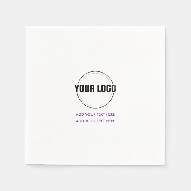 Purple | Custom Logo and Text Minimalist Square  Napkins (Front)