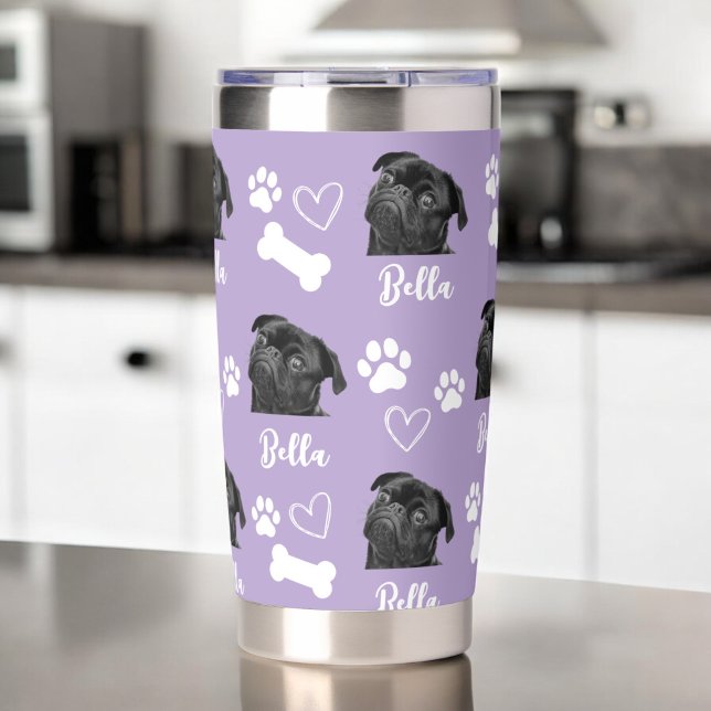 Purple Custom Love Paw Print Dog Lover Pet Photo Insulated Tumbler (Creator Uploaded)