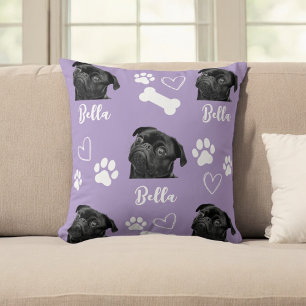 Purple Custom Love Paw Print Dog Lover Pet Photo Throw Pillow