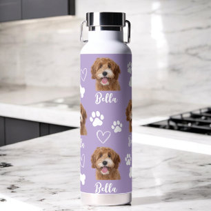 Purple Custom Love Paw Print Dog Lover Pet Photo Water Bottle