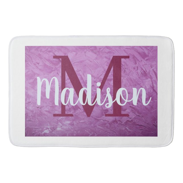 Purple Custom Marble Monogram Personalized Bath Mat (Front)