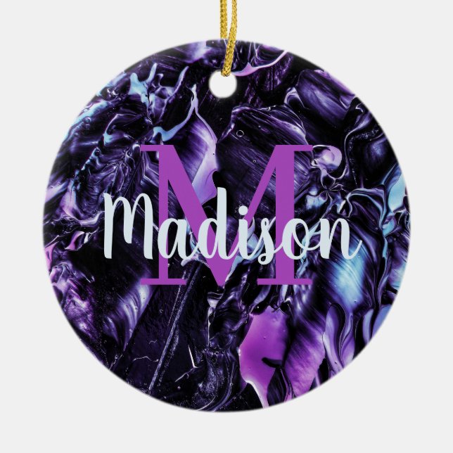 Purple Custom Marble Name Gift Personalized Ceramic Ornament (Front)