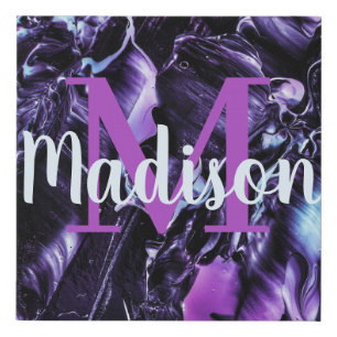 Purple Custom Marble Name Gift Personalized Faux Canvas Print