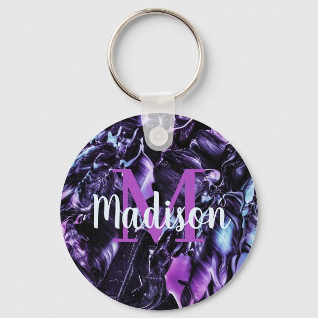 Purple Custom Marble Name Gift Personalized Keychain (Front)